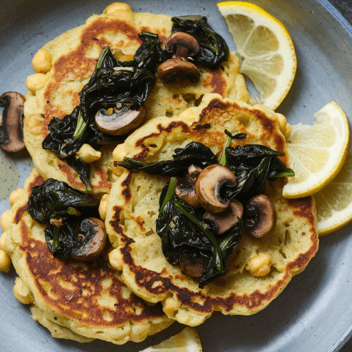 Savory Chickpea Pancakes with Spinach and Mushrooms