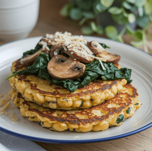 Savory Chickpea Pancakes with Spinach and Mushrooms