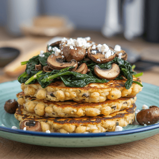 Savory Chickpea Pancakes with Spinach and Mushrooms