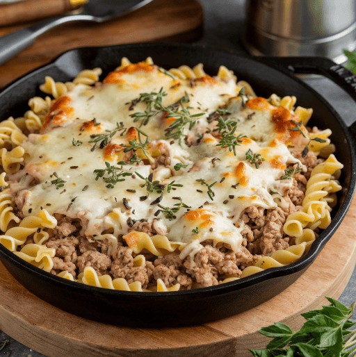 One-Skillet Cheesy Ground Chicken Pasta